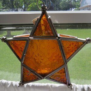 Vintage Star Tea Light Lantern 1990s Orange Amber 7"
